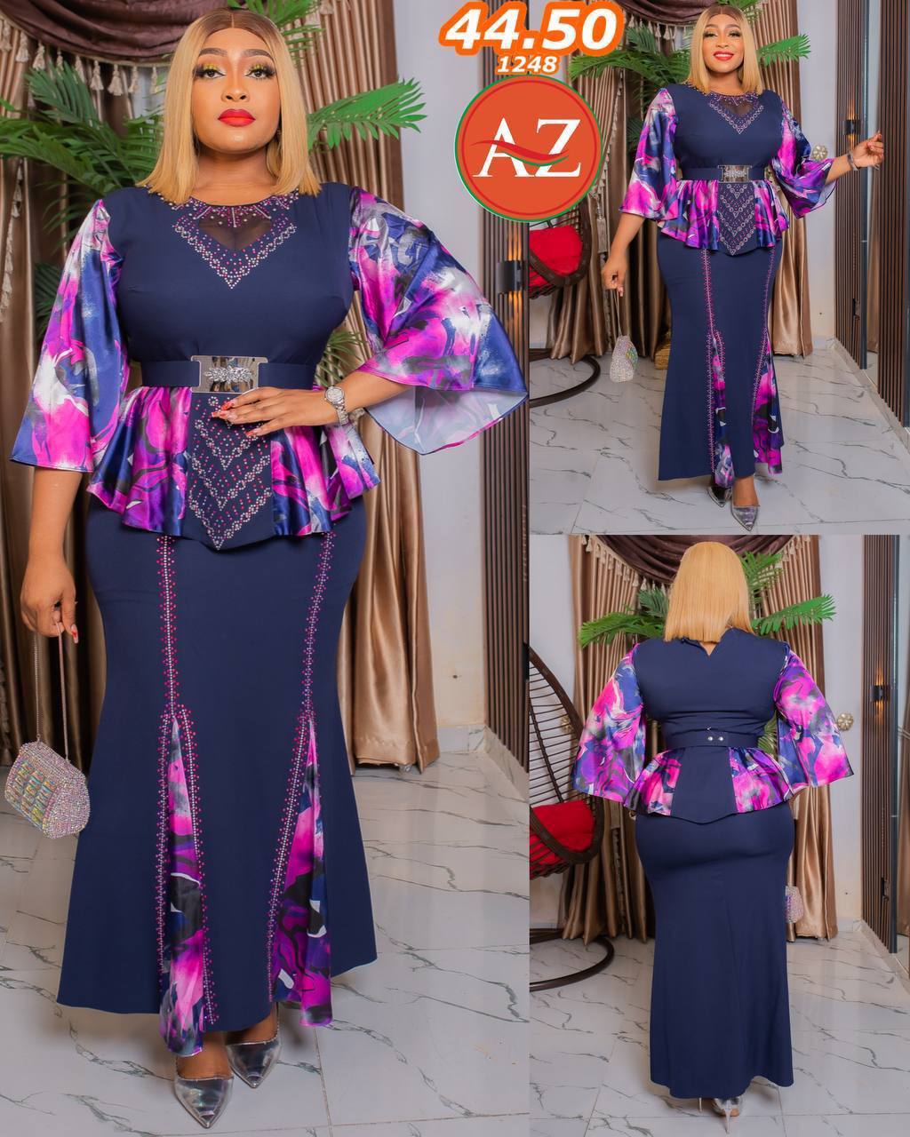 This is a set navy black and pink with belt beautiful skat and blouse