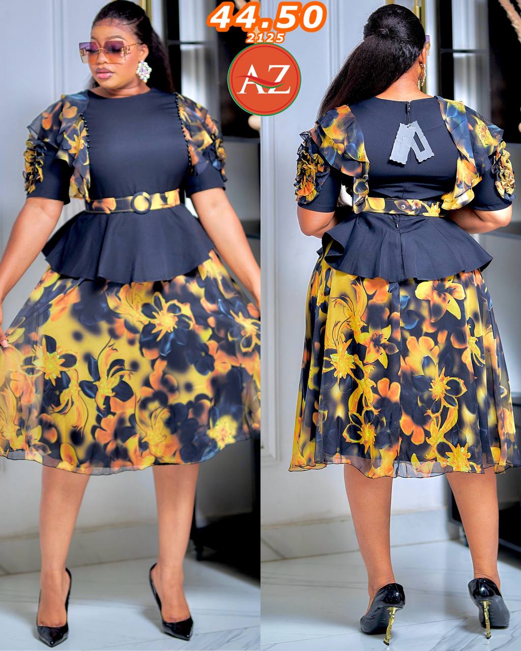 This a short dress black peplums with belt
