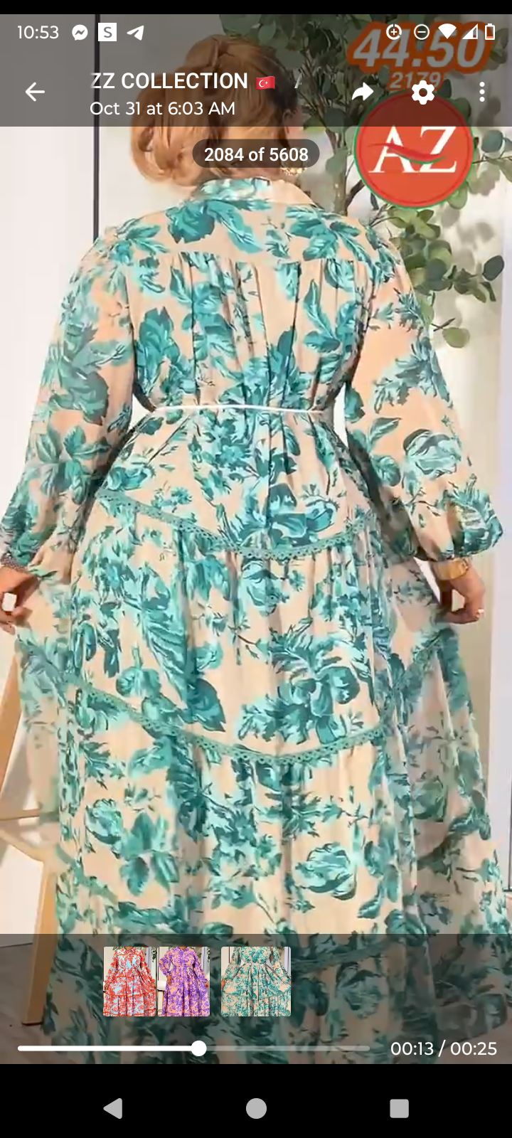 This is a green and beige floral print mixi dress from Baltic Bon