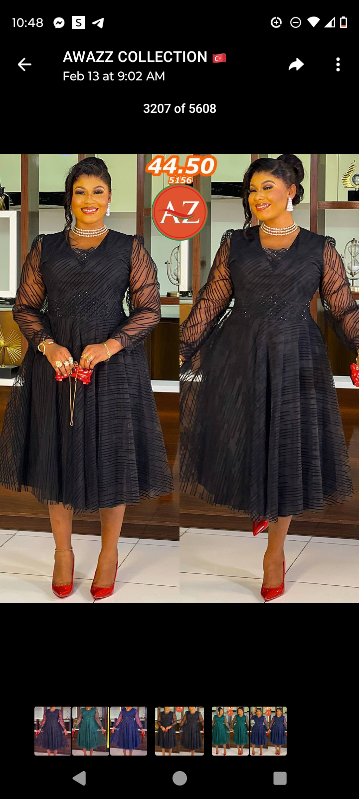 This is a black knee -lenght cocktail dress featuring long sheer sleeves lace detailing on the bodice and full pleated skirt